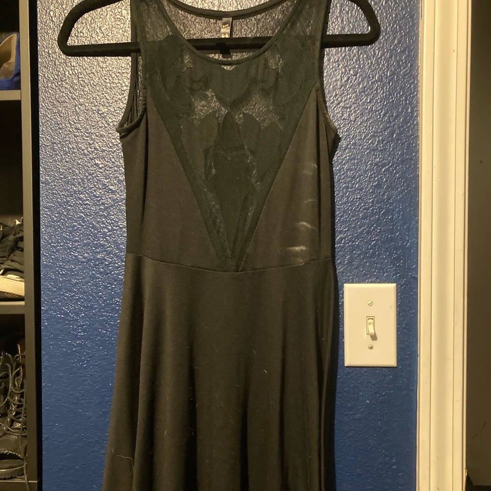 Black Mesh Top Skater Dress